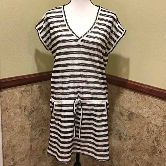 Calvin Klein Swim Cover Up Dress Black White Stripe Nautical Stretch Size Small - Picture 12 of 13